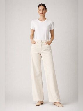 Ann Mashburn Cream Corduroy Wide Leg Pants High Rise Size S Stretch NWOT